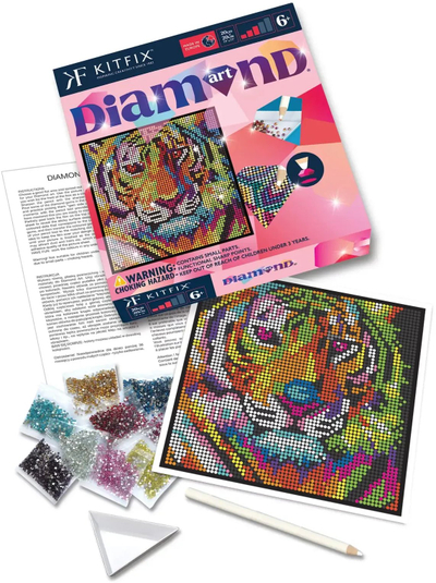 Set artizanati me gurë Kitfix Diamond Art Tiger, 20x20cm, për fëmijë 6+, shumëngjyrësh