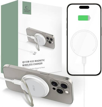 Karikues pa tela Tech-Protect QI15W-A33 Magnetic MagSafe, 15W, USB-C, i bardhë