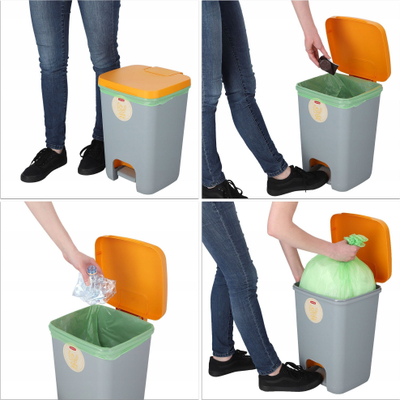 Kosh plehrash Curver ESSENTIALS, 20L, me pedale, gri me kapak portokalli
