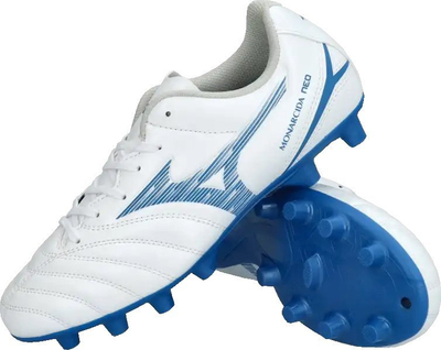 Çizme futbolli për kalamoj Mizuno Monarcida Neo III Select Jr, taban TPU, gjerësi 3E, të bardha