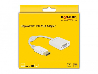 Adapter video Delock DisplayPort në VGA, 15 cm, 1080p 60 Hz, i bardhë