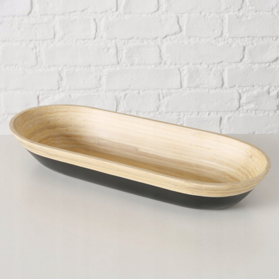 Pjatë dekoruese Boltze Home Bambo, bambu, 15 x 15 x 6.5 cm, zi natyrale
