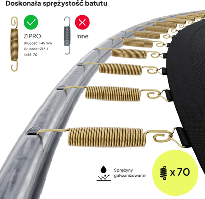 Trampolinë kopshti Zipro Jump Pro, rrjetë e brendshme, 14FT 435cm, jeshile e zezë