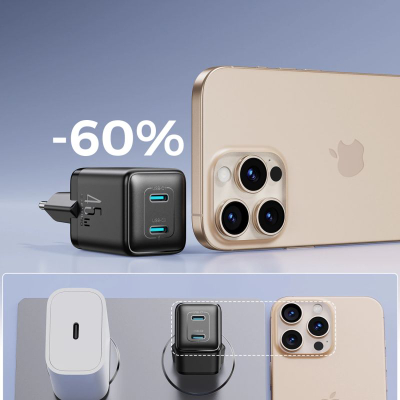 Karikues muri Joyroom Dual USB-C GaN 45W, 2 porta, i zi