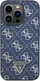 Mbulesë telefoni Guess 4G Triangle për iPhone 15 Pro Max, lëkurë eco, logo metal, blu e errët