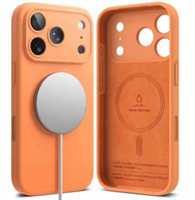 Mbulesë telefoni Ringke Silicone Magnetic MagSafe për iPhone 17 Pro Max, silikon, bie me MagSafe, portokalli