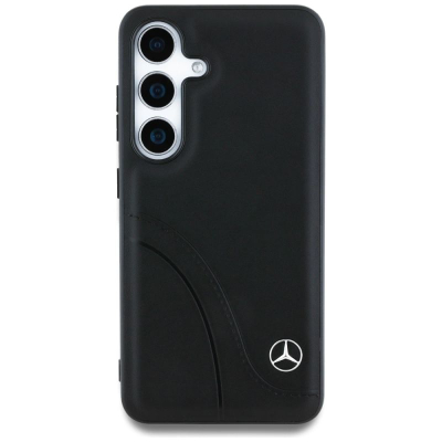 Mbulesë telefoni Mercedes-Benz Leather Curved Stitches për Samsung Galaxy S25, lëkurë natyrale, e zezë