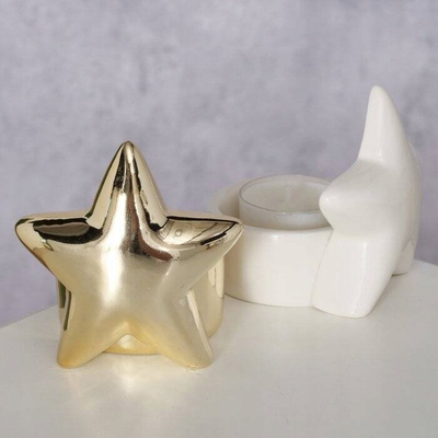 Mbajtëse qiriri Boltze Home Ulanda, porcelan, 8 cm, ngjyrë ari