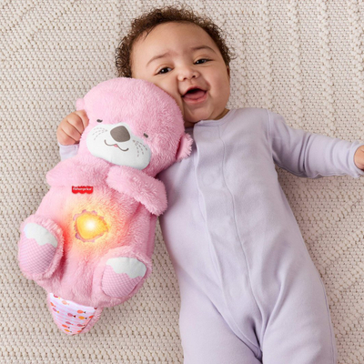 Lodër pellushi Fisher Price Soothe n Snuggle Otter, muzikë qetësuese, dritë dhe lëvizje frymëmarrjeje, rozë