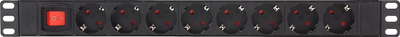 Shirit rryme RACK 19" LEX L19/8, 1U, 8x prizë Schuko, me çelës, gri