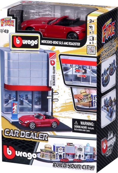 Set lodrash qytet Burago Playset City 1/43, ndërtesë me makinë metal, për kalamaj 3+