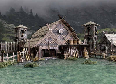 Set terreni Battle Systems Northern Settlement Core Set, për miniatura 28–35mm, RPG edhe wargame, me shumë ngjyra