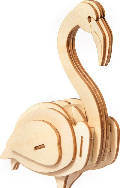 Puzzle 3D druri Nice-idea Flamingo, model dekorativ, ngjyrë druri natyrale