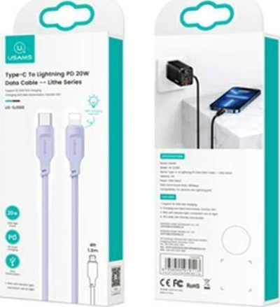 Kabllo USB Usams Lithe Series US SJ566, USB C në Lightning, 1.2m, e vjollcë