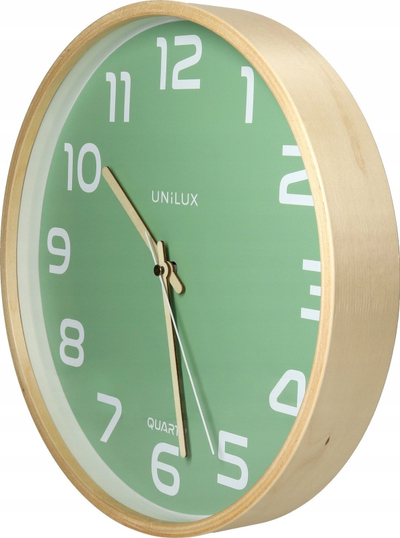 Orë muri Unilux Baltic, kuarc, 31.5cm, kornizë druri, jeshile