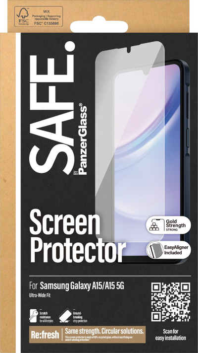 Mbrojtëse ekrani PanzerGlass SAFE, Samsung Galaxy A15 A15 5G, Ultra Wide Fit, transparente