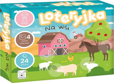Едукативна игра Кенгур Лотаријка на фарма, 4 табли, 24 жетони, повеќебојна