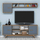 Set muri dhomë ndeje Lewisville, për TV deri 60", dru arrë, panele blu