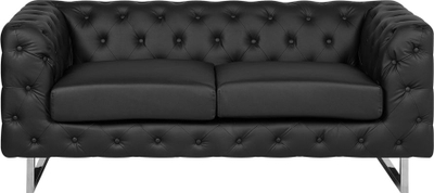 Divan VISSLAND Chesterfield, lëkurë cope, 2 vende, i zi