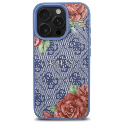 Kukullë telefoni Guess GUHMP16LP4ROPEMCB për iPhone 16 Pro 6.3", MagSafe, me lule, blu