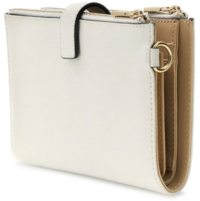 Portofol GUESS Laurel II SLG Double Zip Organizer, me dy zinxhirë, për karta dhe para, krem