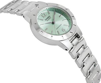 Ora dore Casio LTP-1177A-3A për femra, analog, çelik inox, numërues i gjelbër