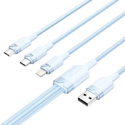Kabllo USB 2.0 A në 3in1 3A Vention CTPLG 1.5M (blu)
