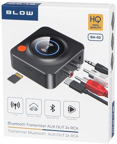 Bluetooth адаптер BLOW трансмитер ресивер 5.3, NFC, RCA AUX SD USB C, црн