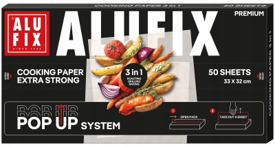 Letër gatimi ALUFIX Pop Up 3in1, 33x32cm, 50 fletë, e bardhë