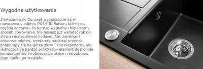 Lavaman graniti Concept DG05C45, për dollap 45 cm, me piklarsë, i zi