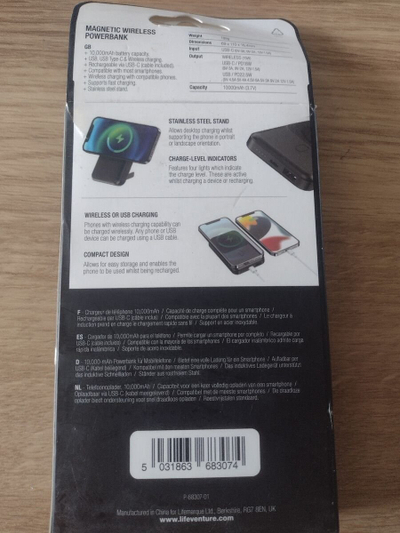 Karikues portativ Lifeventure Magnetic Wireless Powerbank, 10000mAh, MagSafe, gri