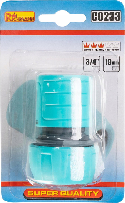 Lidhës uji për kopësht Richmann C0233, 3/4", plastik, ngjyrë turquoise