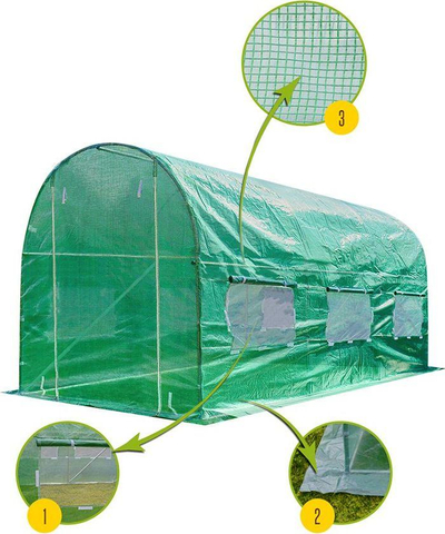 Serë tunel Green me dritare, 7 m², 3.5 x 2 x 2 m, jeshile