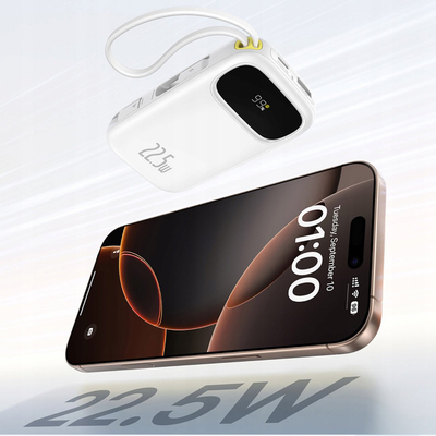 Power bank Baseus, 22.5W, 20000mAh, me kabllo USB‑C dhe Lightning t’ngrira, i zi