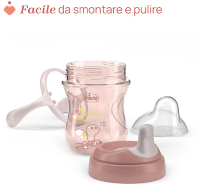Чаша за тренирање Chicco Transition Cup 4m+, 200ml, со рачки, розова