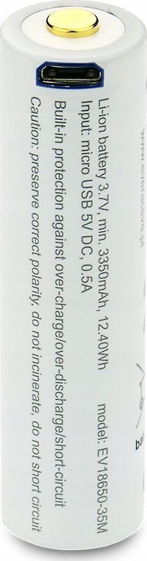 Bateri rikarikueshme EverActive Professional Lithium 18650, 3500mAh, micro USB, e bardhë