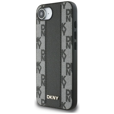 Футрола за телефон DKNY Leather Checkered Mono Pattern за iPhone 16e, MagSafe, црна