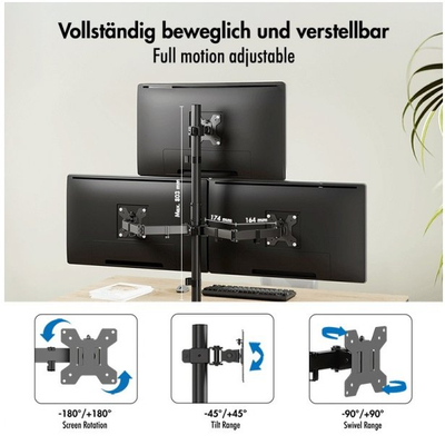 Mbajtëse për monitorë LogiLink Triple, 17"-32", çelik, e zezë