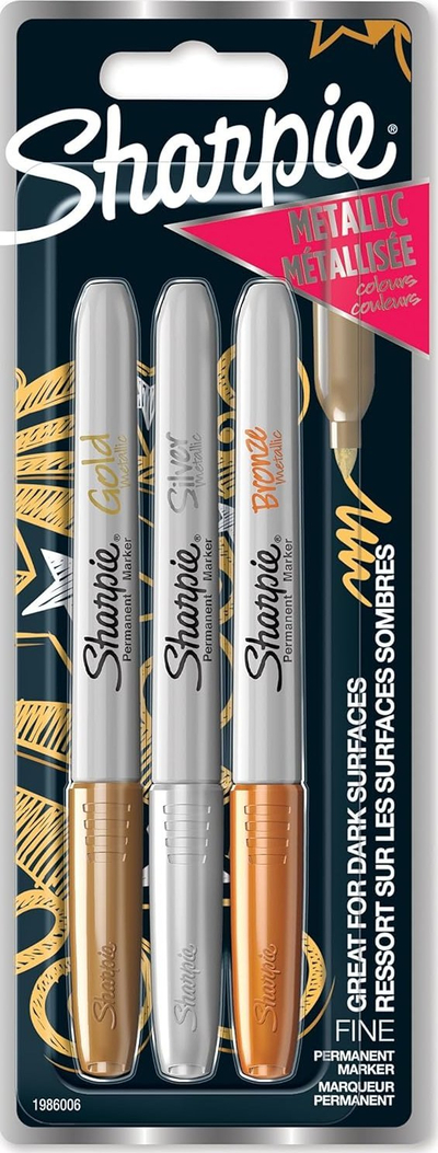 Markera Sharpie Metallic, set 3 copë, majë e hollë, ari argjend kafe