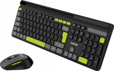 Set tastiere edhe mausi wireless Canyon CNS-HSETW5BK, 105 taste, USB, i zi me të verdhë