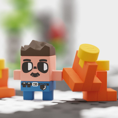 Set ndërtimi Marioinex Mini Waffle City Street, 280 elemente, me figura, shumëngjyrësh