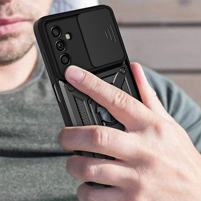 Mbulesë telefoni Hybrid Armor Camshield për Samsung Galaxy A13 5G, me unazë magnetike, kapak kamere, blu