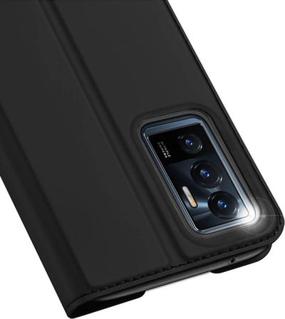 Futrollë me kapak Dux Ducis Skin Pro për Vivo V23e, lëkurë ekologjike, bëhet si mbajtëse, e zezë