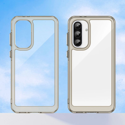 Mbrojtëse telefoni Hurtel Outer Space për Samsung Galaxy A56, kornizë e butë, pjesë e pasme gjysmë e tejdukshme, e zezë
