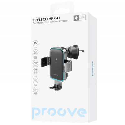 Mbajtëse për telefon me karikim wireless Proove Triple Clamp Pro, 15W, metal gri