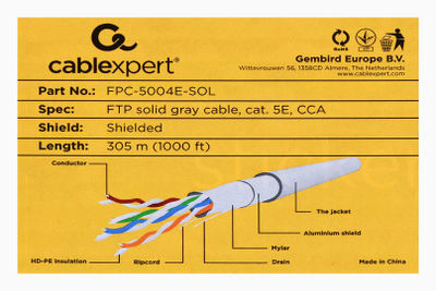 Kabllo rrjeti Gembird Cat5e, 305m, FTP, gri