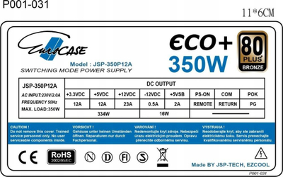 Furnizues rryme EUROCASE Eco+, 350W, 120mm, 80 Plus Bronze, ATX