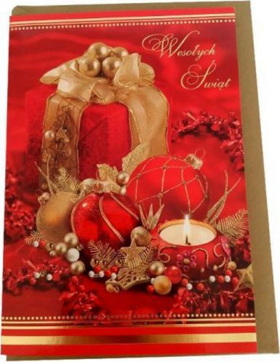 Kartolinë Krishtlindjesh Verte Golden Christmas, palosëse, njëcopëshe, e kuqe e artë