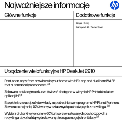 Printer multifunksional HP DeskJet 2910, Wireless, me ngjyra, i bardhë