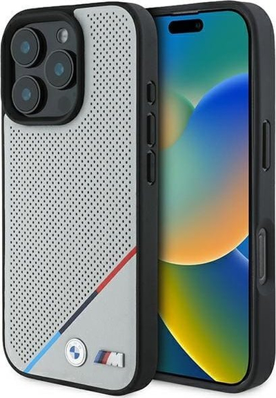 Kuti mbrojtëse BMW M BMHMP16L23PUPDG për iPhone 16 Pro 6.3", hardcase, dizajn me vrima, gri